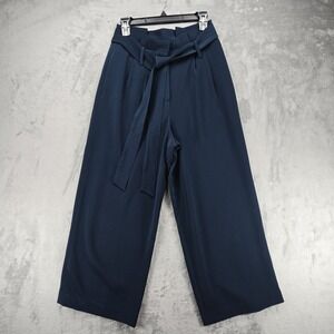 Boden Tie Waist Wide Leg High-Waisted Trousers Pants Pleated Size 4R Navy Blue